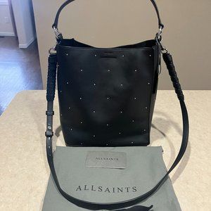 ALLSAINTS Black Leather Kathi Studded Sm N/S Tote Shoulder Bag  *RARE*